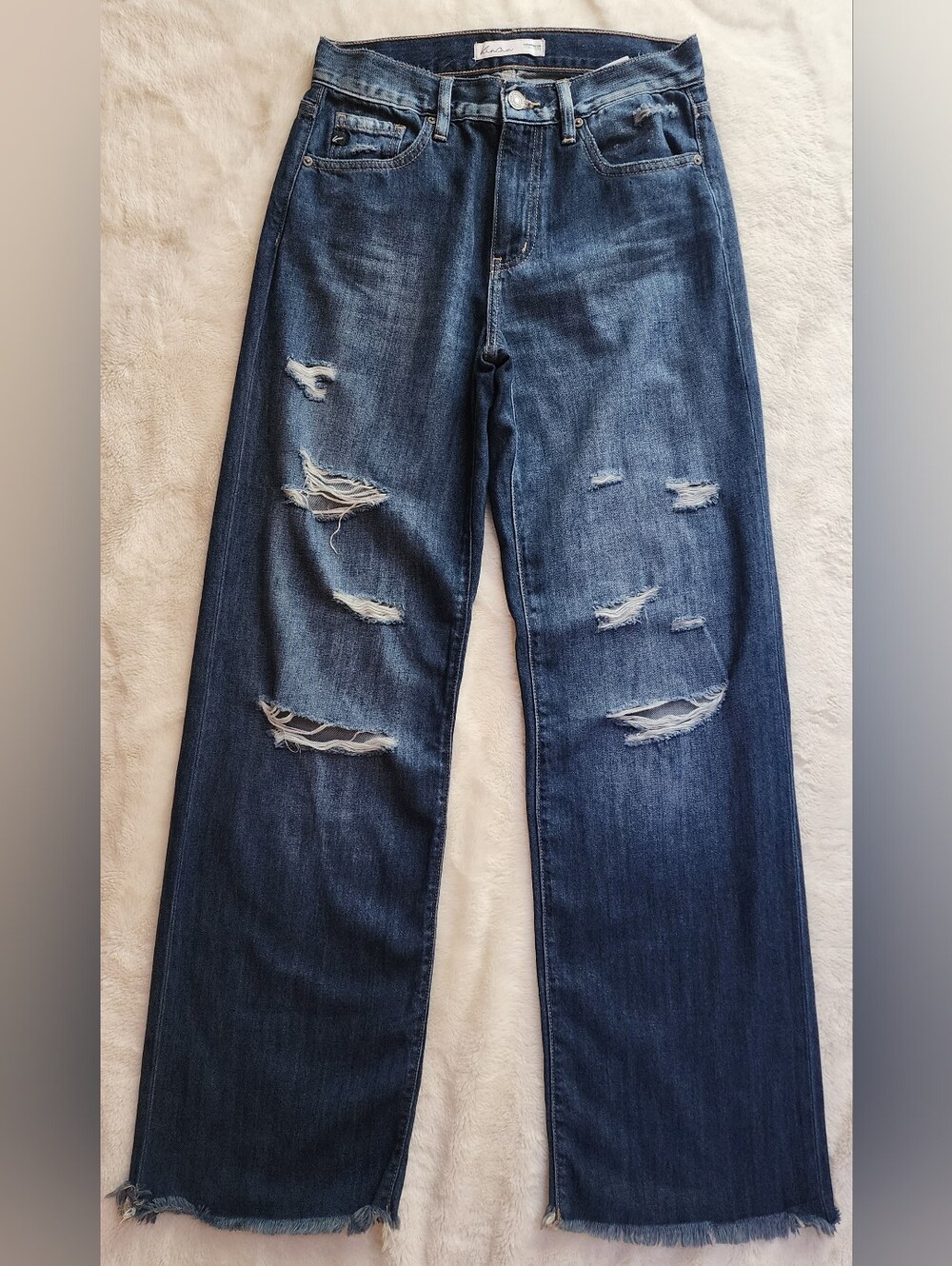 Women's KanCan Distressed Loose Straight-Leg Jeans - Dark Blue